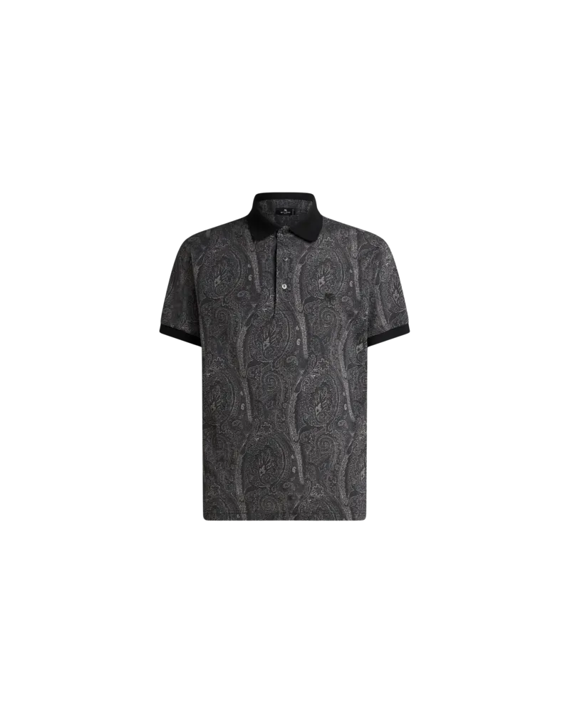 Etro All-over Foliage Cotton Polo Shirt, Herren, Schwarz, Größe Schwarz