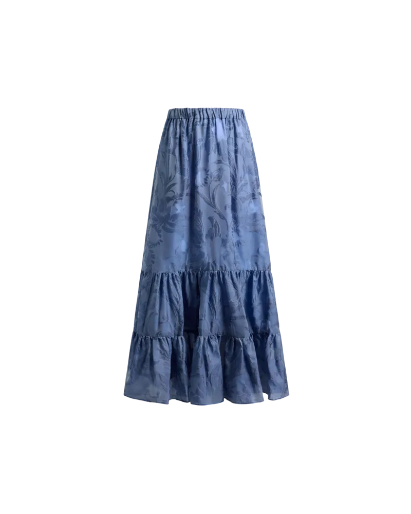 Etro Langer Jacquard-rock Aus Seide Mit Floralem Fil-coupé-motiv, Damen, Blau, Größe Blau