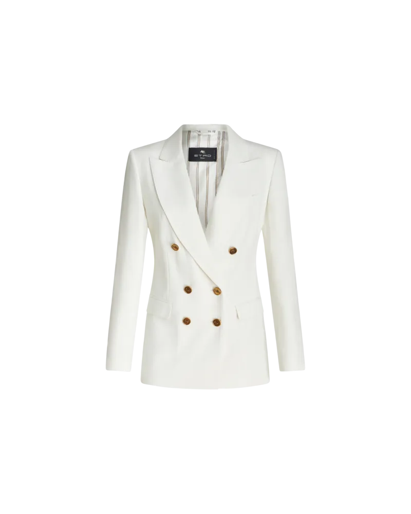 Etro Zweireihiger Blazer Aus Geflammtem Stoff, Damen, Weiß, Größe Weiß