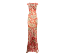 Langes Schulterfreies Kleid Aus Tüll Mit Floralem Motiv, Damen, Orange, Größe