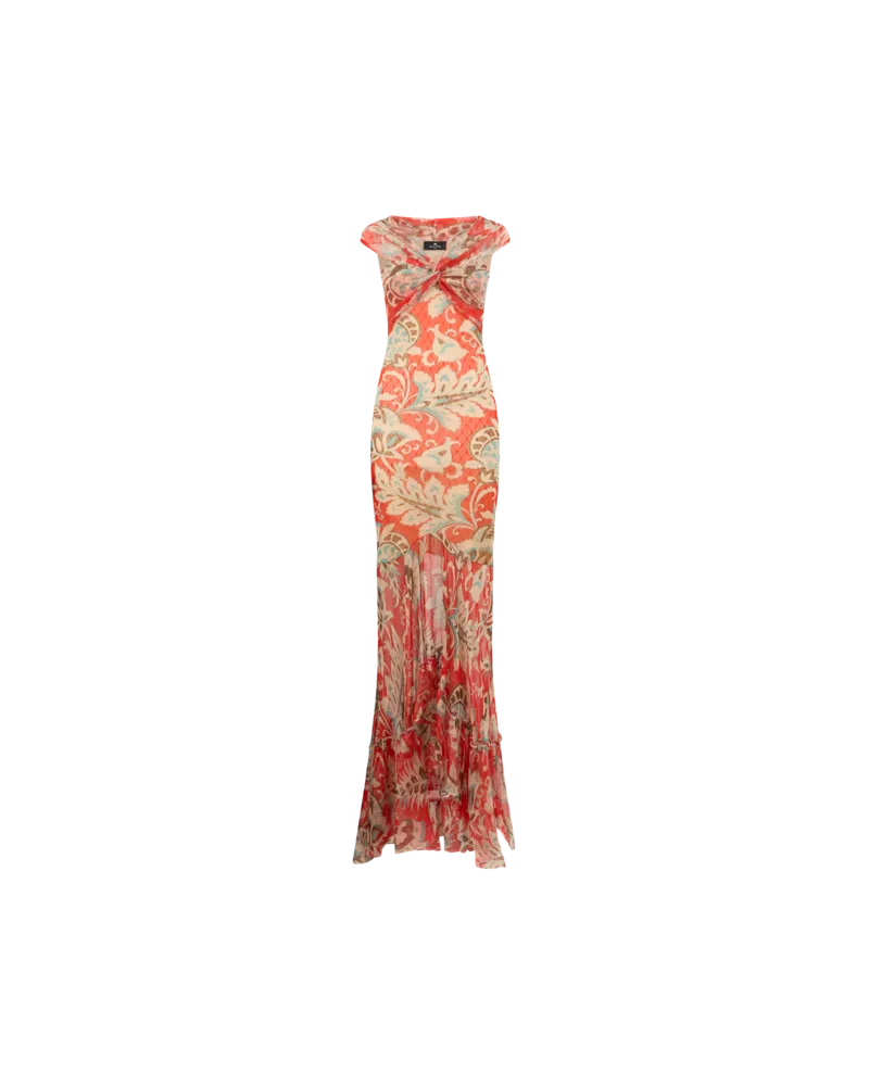 Etro Langes Schulterfreies Kleid Aus Tüll Mit Floralem Motiv, Damen, Orange, Größe Orange