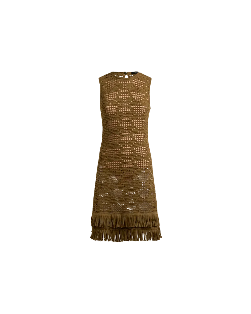 Etro Knielanges Kleid Aus Baumwolle In Häkeloptik Mit Fransen, Damen, Braun, Größe Braun