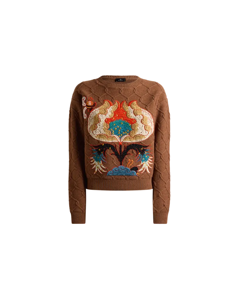 Etro Pullover Aus Wolle Mit Floraler Stickerei, Damen, Braun, Größe Braun
