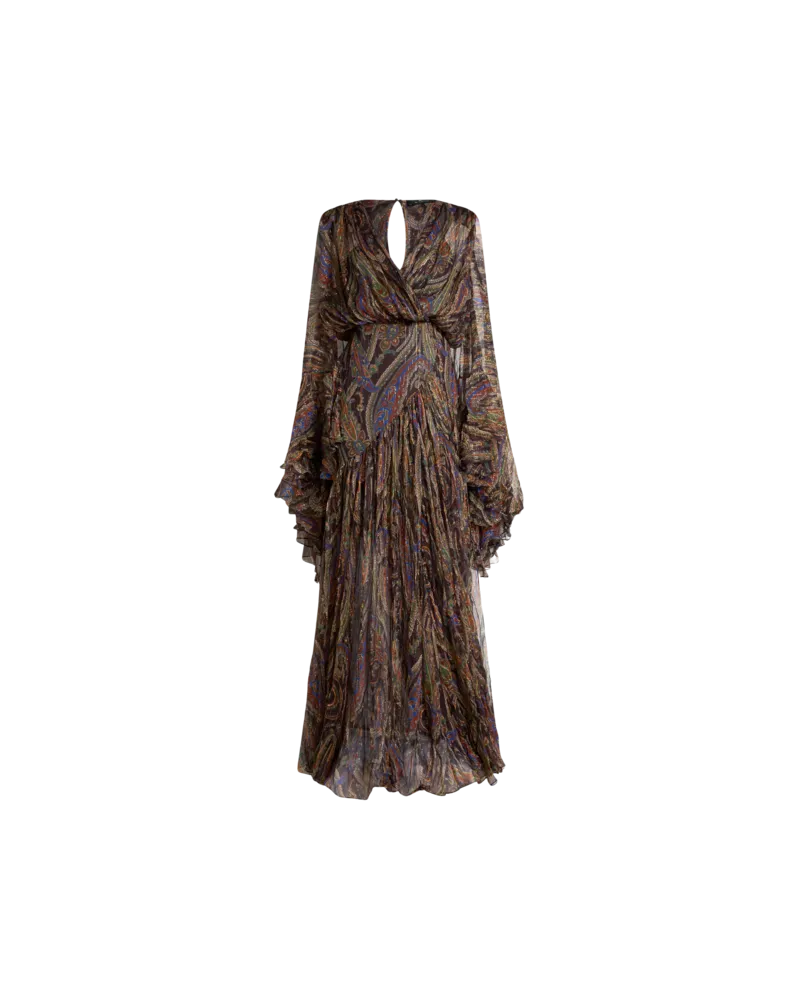 Etro Langes Kleid Aus Seide Mit Volant Und Paisley-motiv, Damen, Multicolor, Größe Multicolor