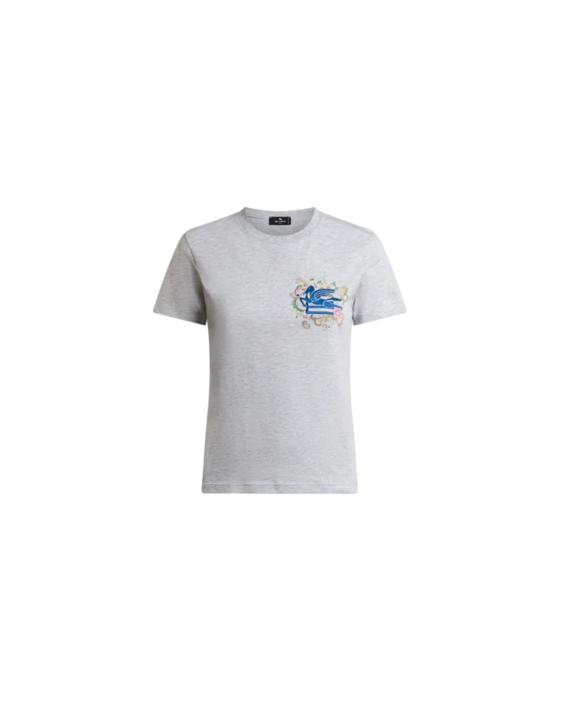 Etro T-shirt Mit Aufgesticktem Pegaso Und Monogramm, Damen, Grau, Größe Grau
