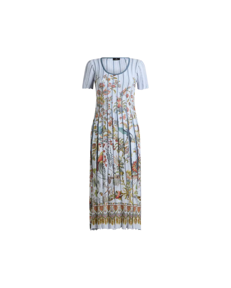 Etro Midikleid Mit Plisseefalten Aus Einer Baumwollmischung Mit Platziertem Print, Damen, Hellblau, Größe Hellblau