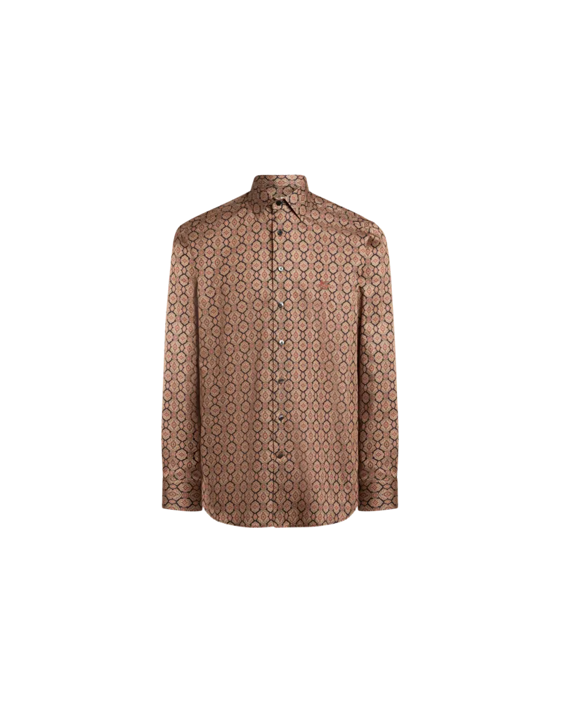 Etro Hemd Aus Satin Aus Baumwolle Mit Medaillon-motiv, Herren, Braun, Größe Braun