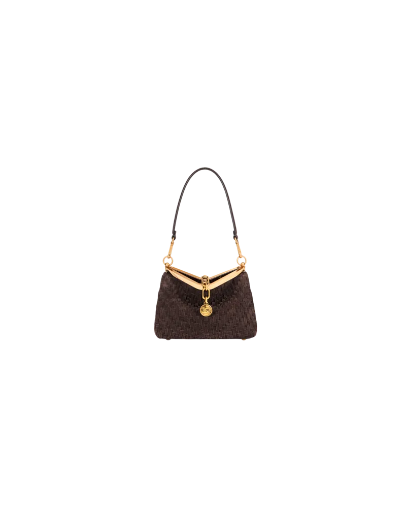 Etro Tasche Vela Klein Aus Geflochtenem Veloursleder, Damen, Braun Braun