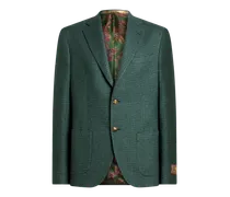 Einreihige Jacke Aus Jersey Aus Seide Und Kaschmir Mit Hahnentrittmuster, Herren, Grün, Größe