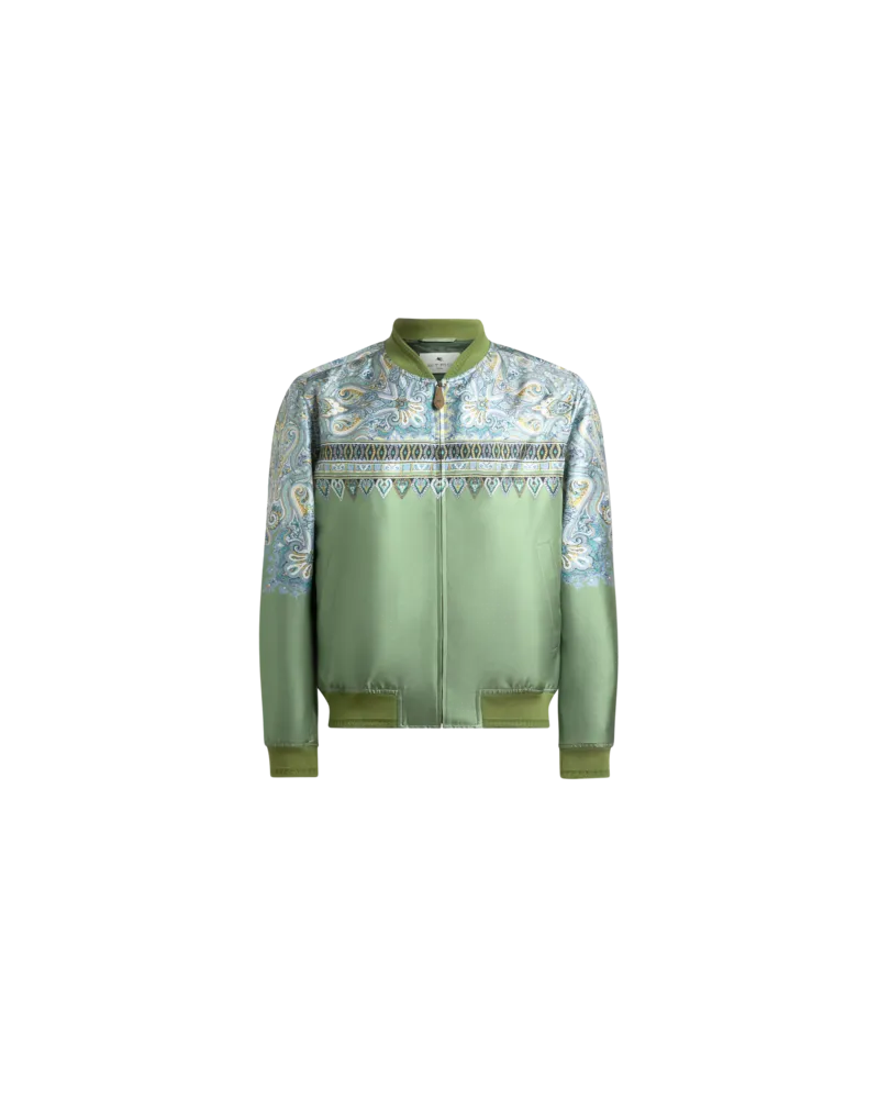 Etro Bomberjacke Aus Seide Mit Platziertem Paisley-pochette-print, Herren, Grün, Größe Grün