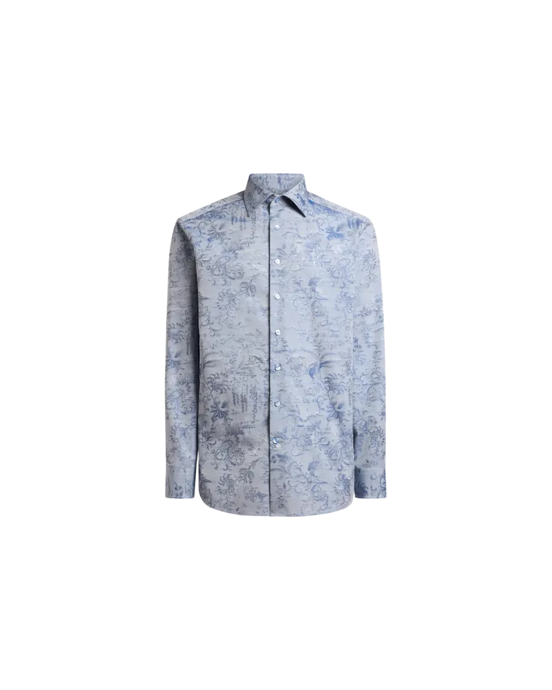 Etro Jacquard-hemd Aus Baumwolle Mit Floralem Paisley-motiv, Herren, Blau, Größe Blau