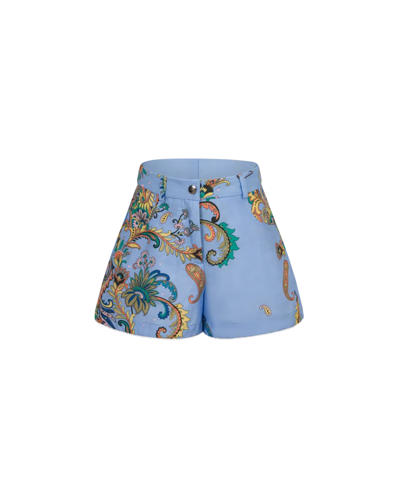 Etro Shorts Aus Baumwolle Mit Platziertem Print, Hellblau, Größe Hellblau