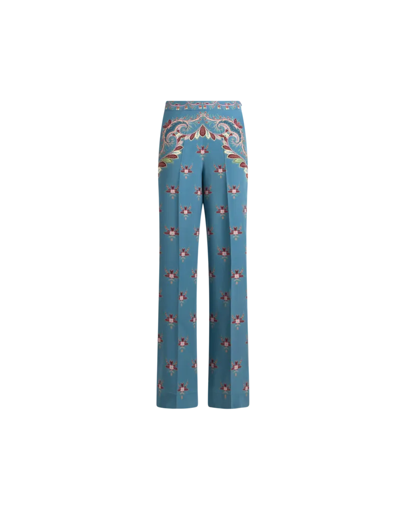 Etro Hose Aus Seide Mit Platziertem Druck, Damen, Hellblau, Größe Hellblau