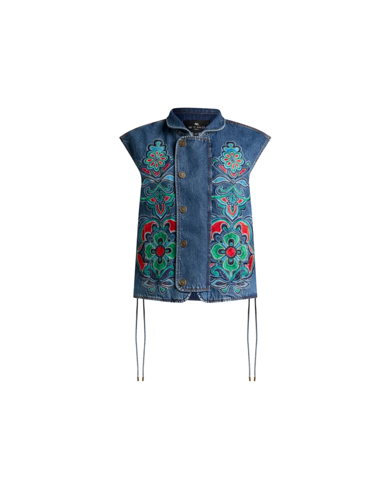 Etro Weste Aus Denim Mit Floralem Motiv, Damen, Blau, Größe Blau