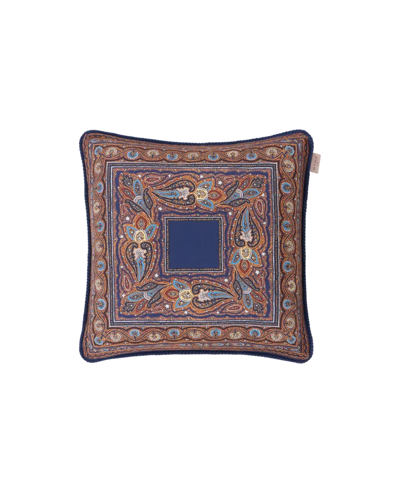 Etro Kissen Aus Seide Mit Floralem Paisley-motiv, Blau Blau