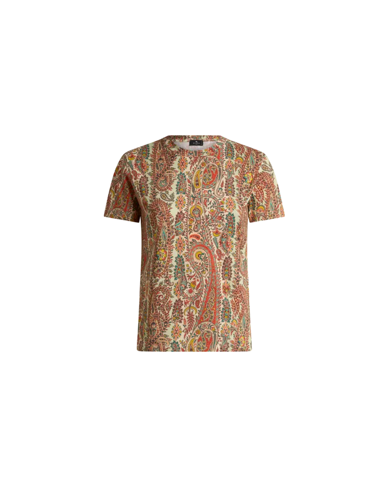 Etro Cotton T-shirt With Leafy Paisley Motif, Damen, Multicolor, Größe Multicolor