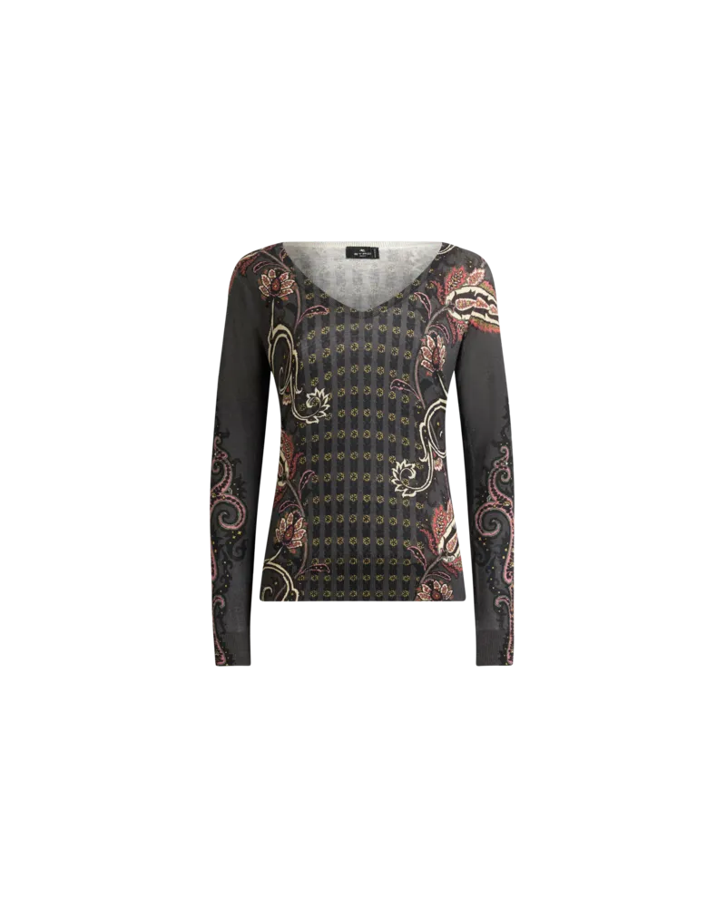Etro Silk And Cashmere Sweater With Floral Paisley Motif, Damen, Schwarz, Größe Schwarz