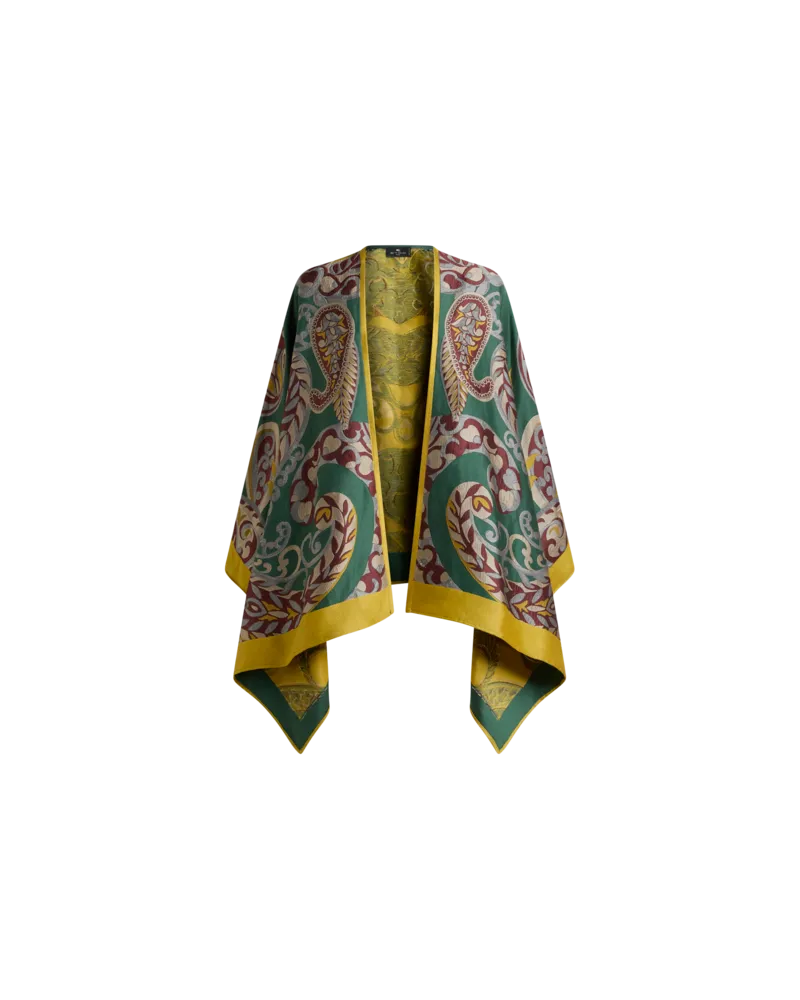 Etro Cape Aus Einer Wollmischung Mit Paisleymotiv, Damen, Grün Grün