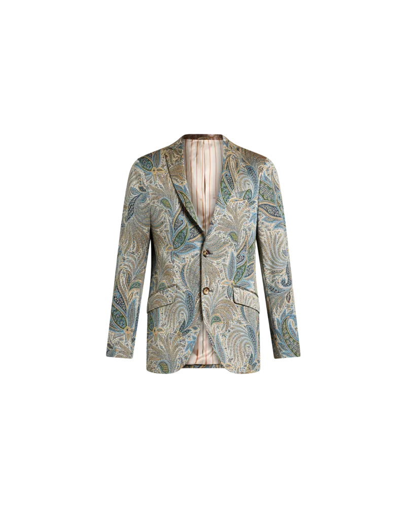 Etro Blazer Aus Einer Baumwollmischung Mit Blattmuster, Herren, Hellblau, Größe Hellblau