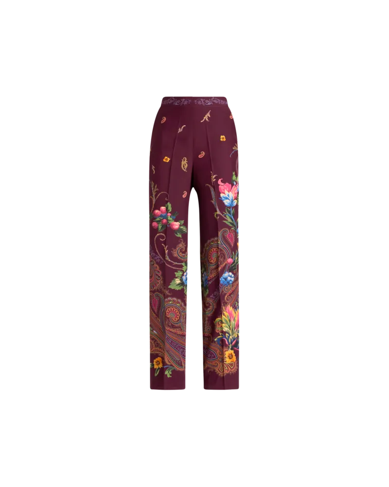 Etro Hose Aus Seide Mit Mikromuster Und Platziertem, Floralem Paisley-druck, Damen, Rot, Größe Rot