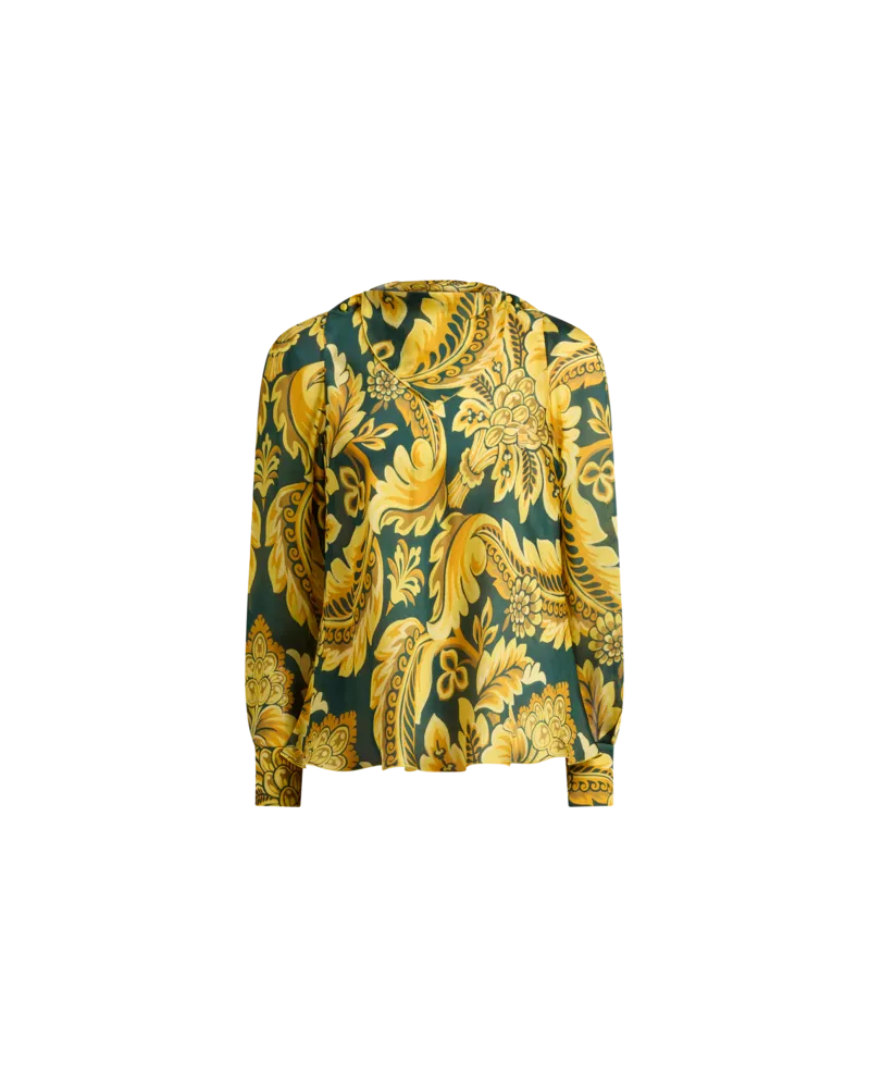Etro Bluse Aus Peau-d'ange-seide Mit Blumenmotiv Und Bienen, Damen, Gelb, Größe Gelb