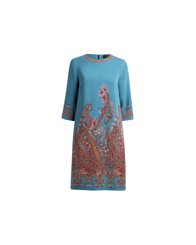 Etro Tunikakleid Aus Cady Mit Platziertem Druck, Damen, Hellblau, Größe Hellblau