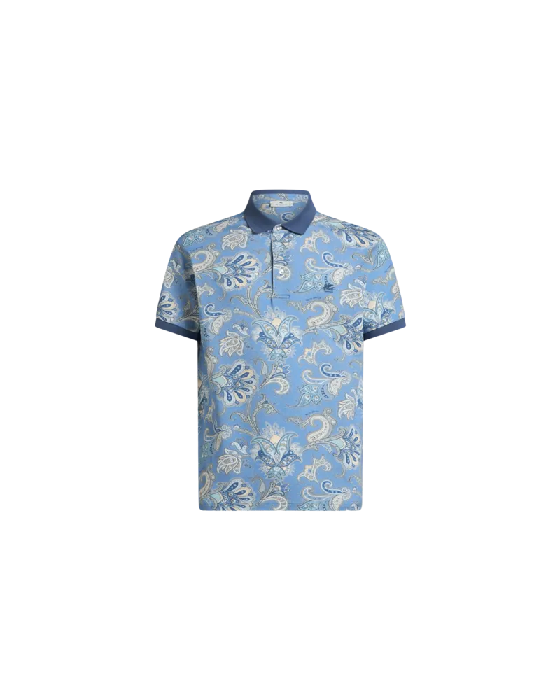 Etro Poloshirt Aus Baumwolle Mit Floralem Paisleymuster, Herren, Hellblau, Größe Hellblau