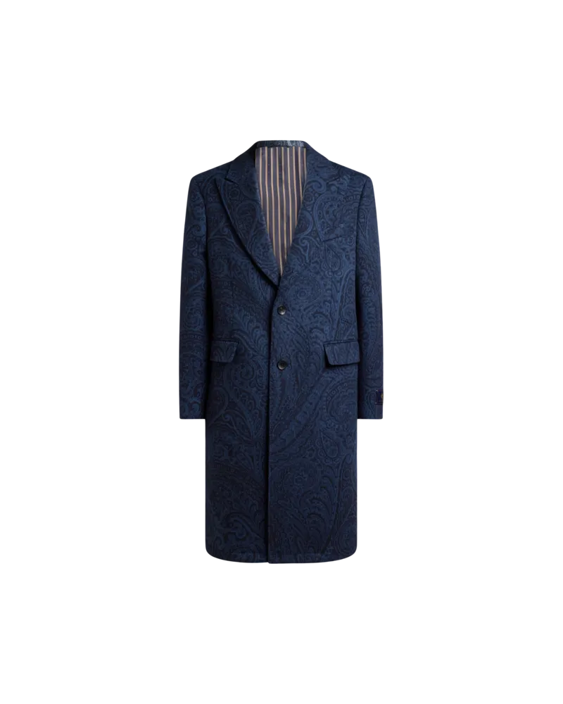 Etro Mantel Aus Wolle Und Kaschmir Mit Jacquardmuster, Herren, Blau, Größe Blau