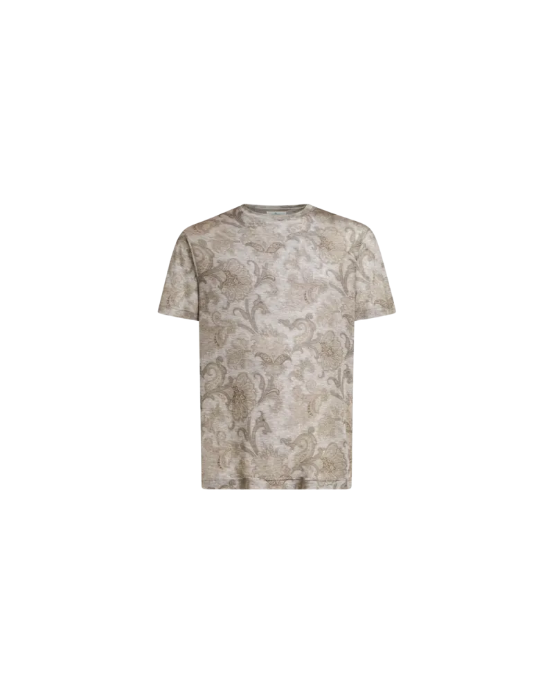 Etro T-shirt Aus Baumwoll-slub-gewebe, Herren, Grau, Größe Grau