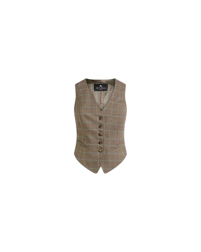 Etro Einreihige Weste Aus Elastischer Wolle Mit Glencheck-muster, Damen, Beige, Größe Beige