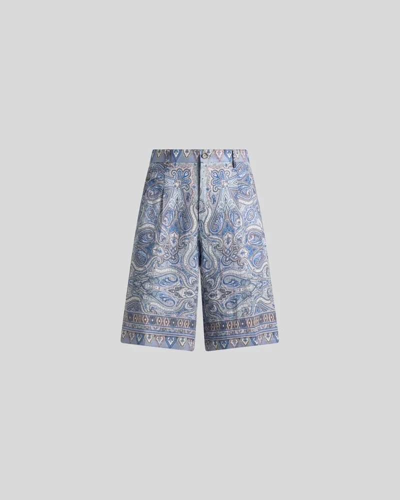 Etro Shorts Aus Leinen Mit Platziertem Paisley-pochette-print, Herren, Hellblau, Größe Hellblau