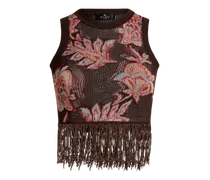 Cropped Jacquard-top Aus Einer Baumwollmischung Mit Floralem Motiv, Damen, Braun, Größe