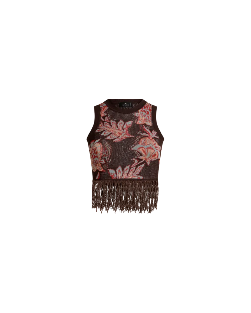 Etro Cropped Jacquard-top Aus Einer Baumwollmischung Mit Floralem Motiv, Damen, Braun, Größe Braun