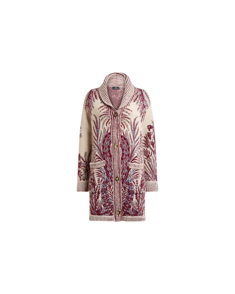 Etro Maxicardigan Aus Wolle Und Baumwolle Mit Jacquardmuster, Damen, Bordeaux, Größe Bordeaux
