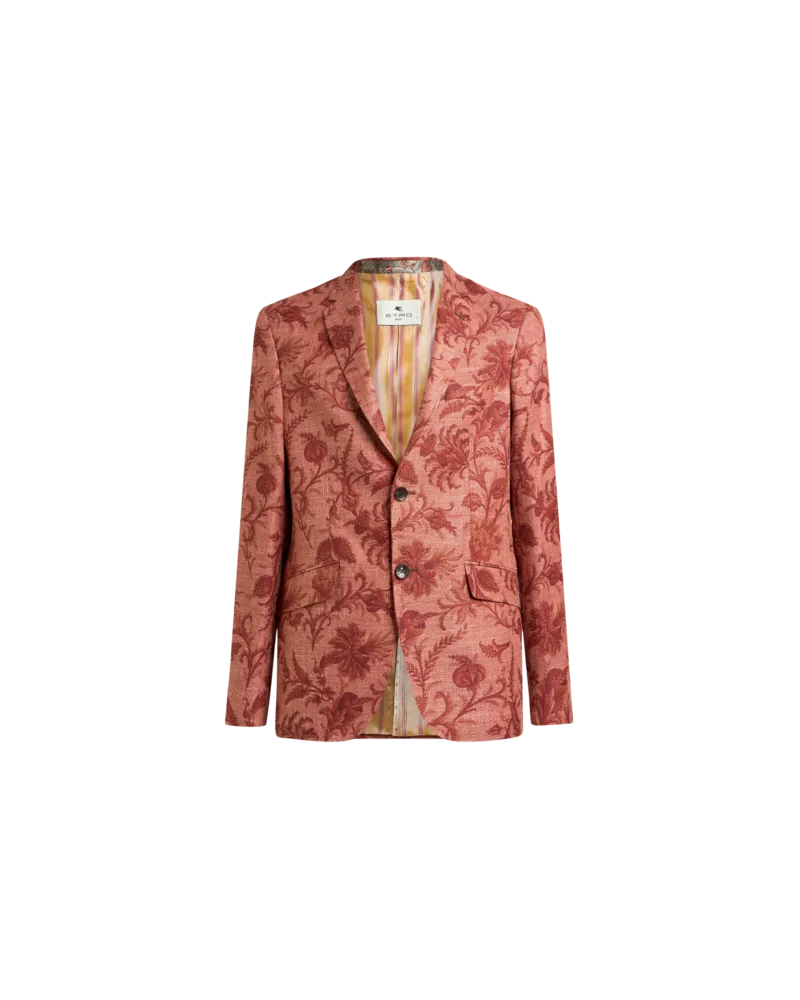 Etro Einreihige Jacke Aus Einer Wollmischung Mit Floralem Motiv, Herren, Orange, Größe Orange