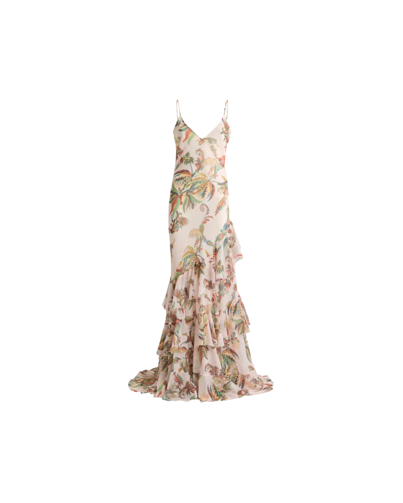 Etro Langes Kleid Aus Seersucker Mit Rüschen Und Paisley-foliage-motiv, Damen, Weiß, Größe Weiß