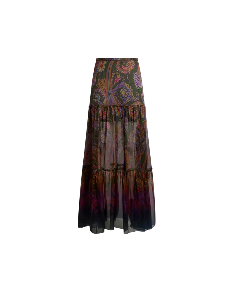 Etro Langer Rock Aus Seide Mit Platziertem Paisley-print, Damen, Grün, Größe Grün