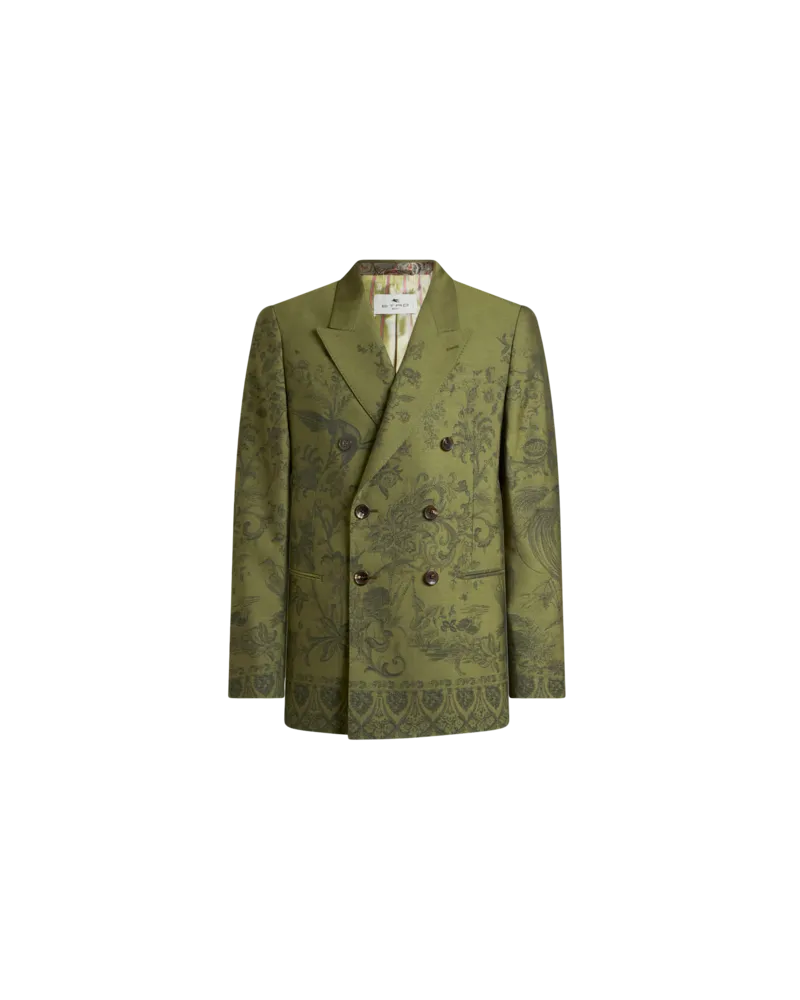 Etro Zweireihige Jacquard-jacke Aus Wolle Mit Motiv Flora Und Fauna, Herren, Grün, Größe Grün