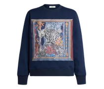 Sweatshirt Aus Baumwolle Mit Platziertem Leoparden-print, Herren, Blau, Größe
