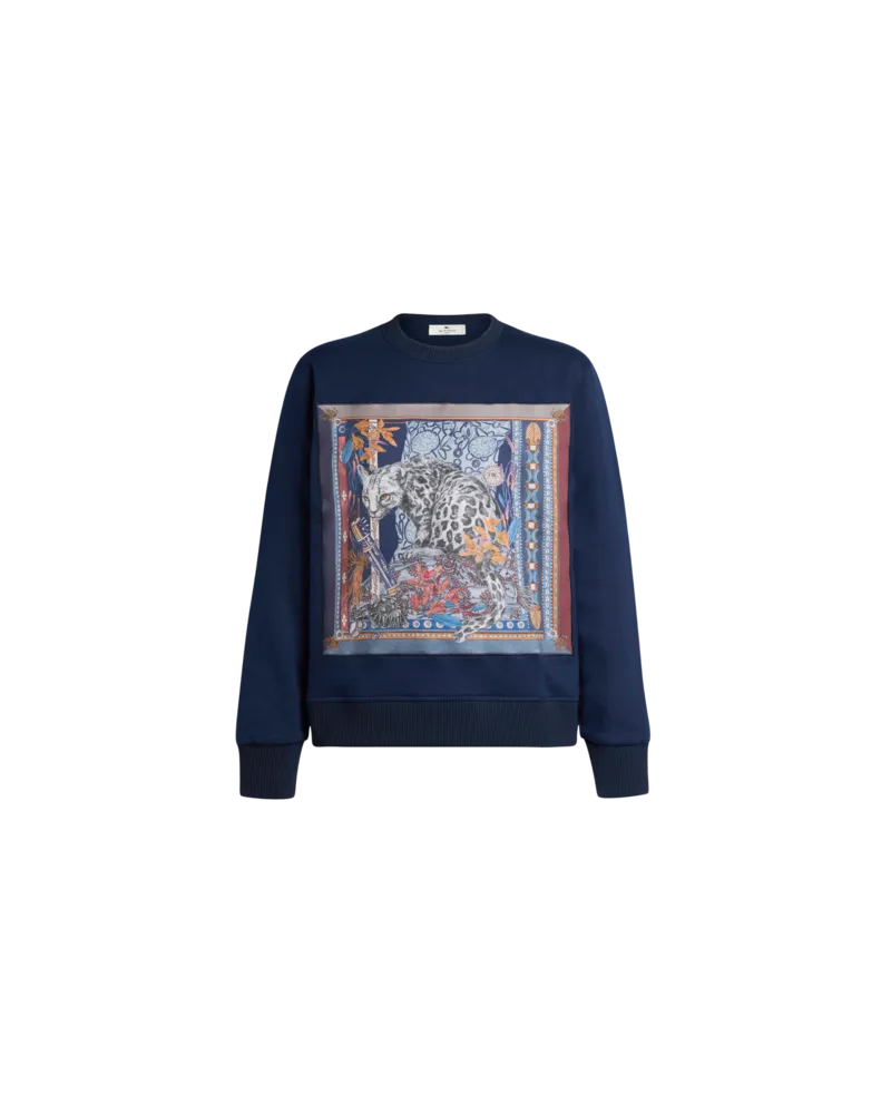 Etro Sweatshirt Aus Baumwolle Mit Platziertem Leoparden-print, Herren, Blau, Größe Blau