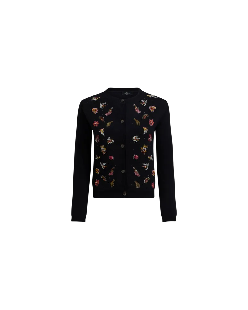 Etro Cardigan Aus Wolle Und Kaschmir Mit Stickerei Und Perlen, Damen, Schwarz, Größe Schwarz