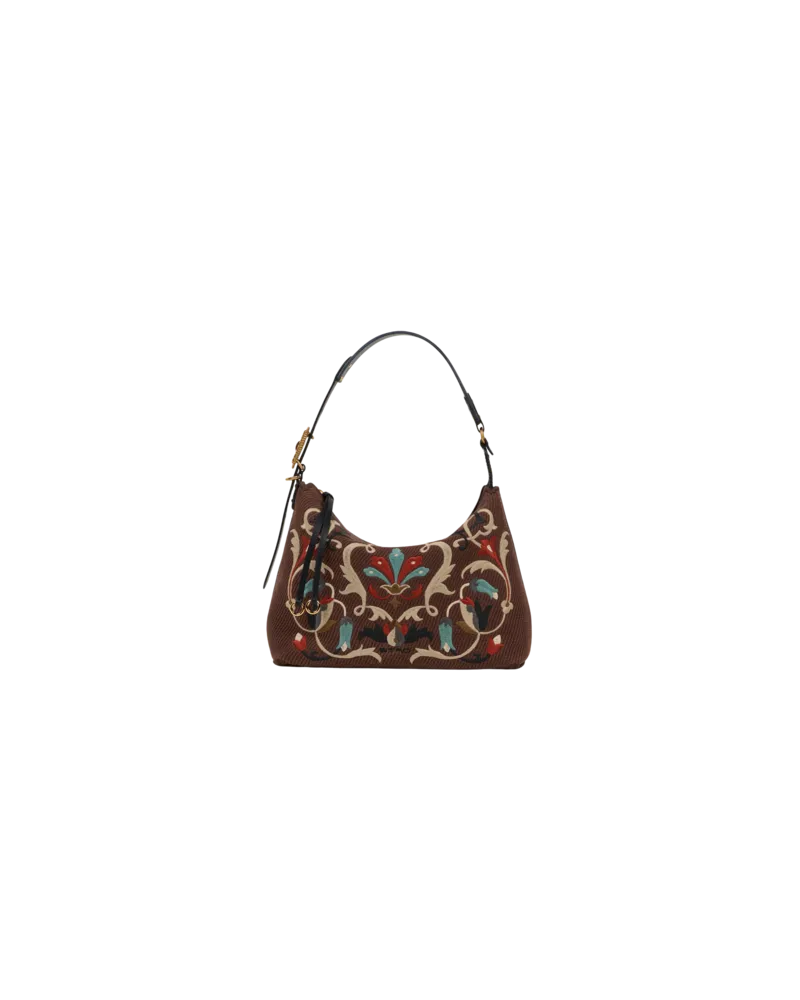 Etro Mittelgrosse Tasche Rosette Aus Besticktem Canvas, Damen, Braun Braun