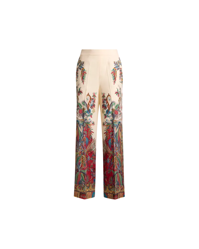 Etro Hose Aus Seide Mit Platziertem Paisley-foliage-print, Damen, Weiß, Größe Weiß