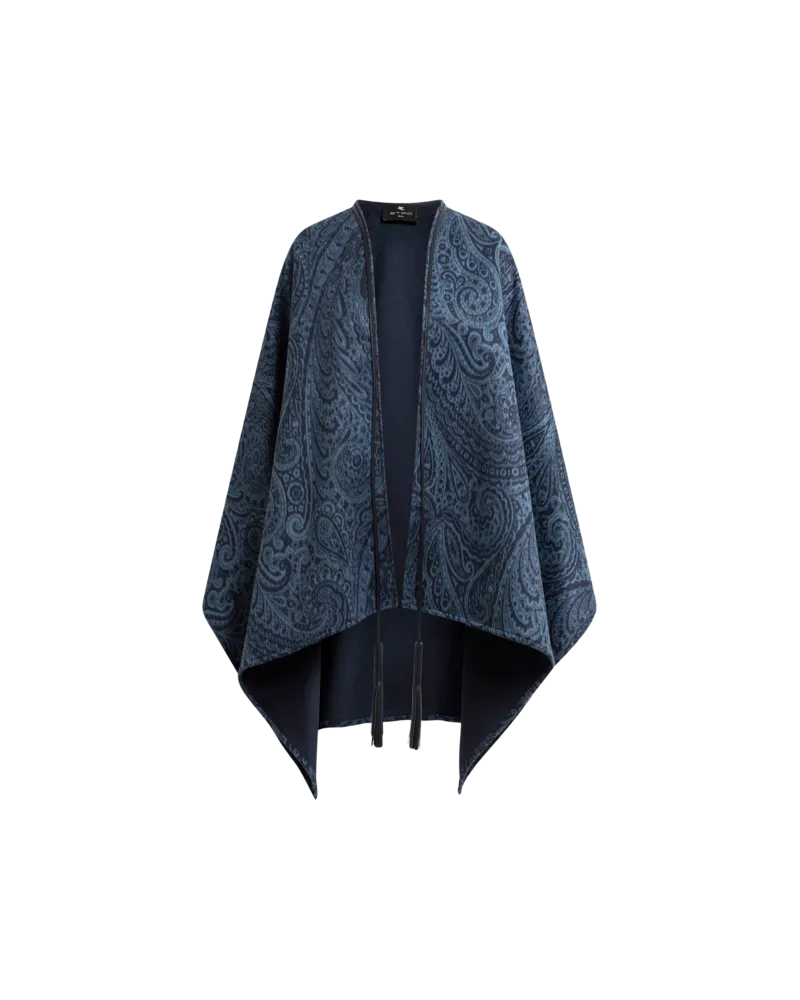 Etro Umhang Aus Wolle Und Kaschmir Mit Jacquardmuster, Damen, Blau Blau