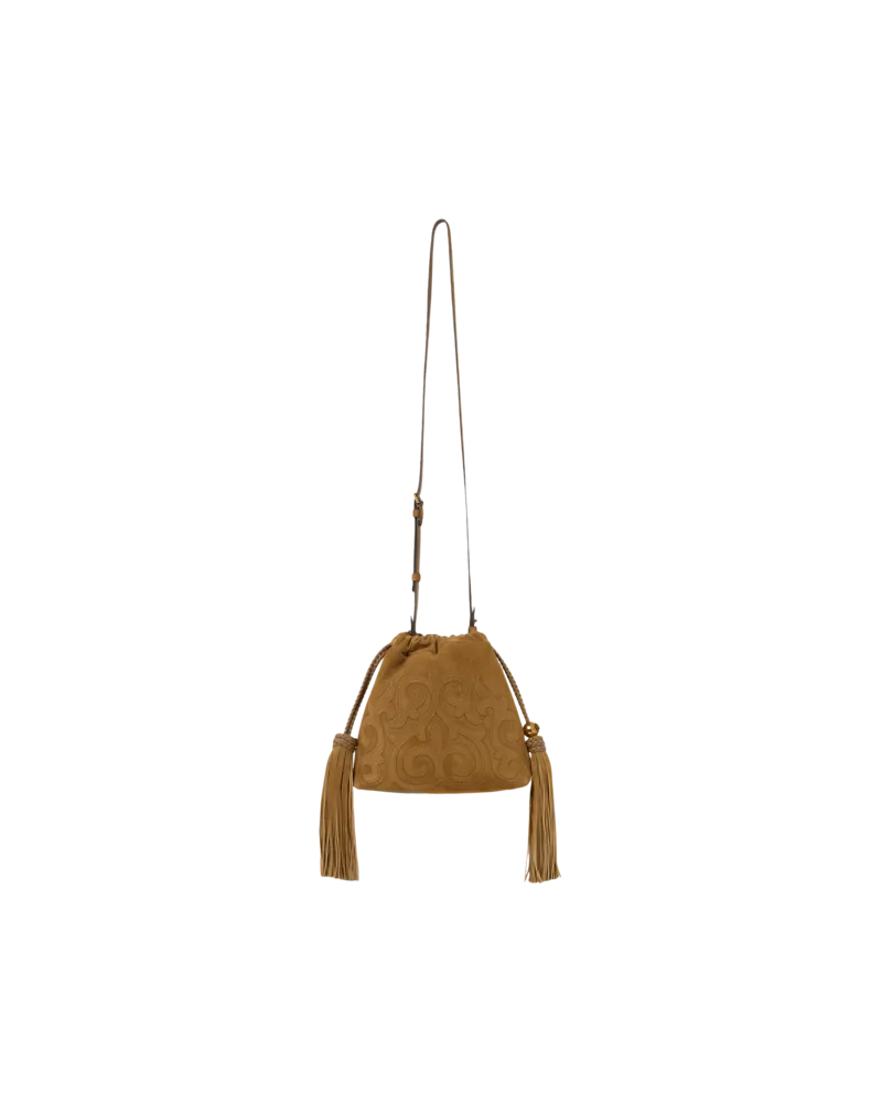 Etro Mini-tasche Kalispera Aus Veloursleder Mit Patch Und Quasten, Damen, Kamel Kamel