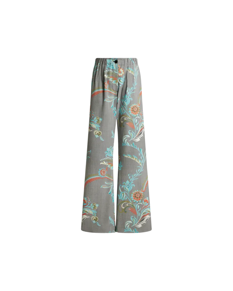 Etro Hose Aus Einer Wollmischung Mit Narzissen-print, Damen, Grau, Größe Grau