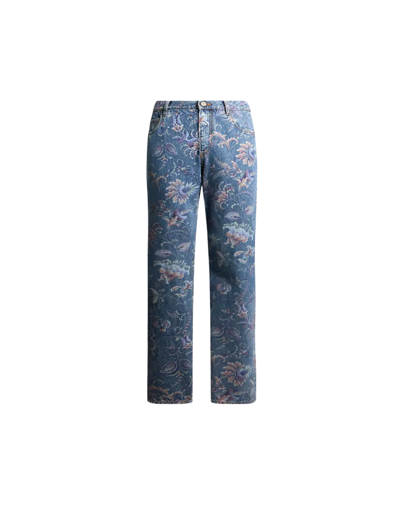 Etro Jeans Mit Geradem Bein Aus Denim Aus Baumwolle Mit Floralem Motiv, Herren, Blau, Größe Blau
