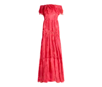 Langes Jacquard-kleid Aus Einer Seidenmischung Mit Floralem Paisley-motiv, Damen, Rot, Größe