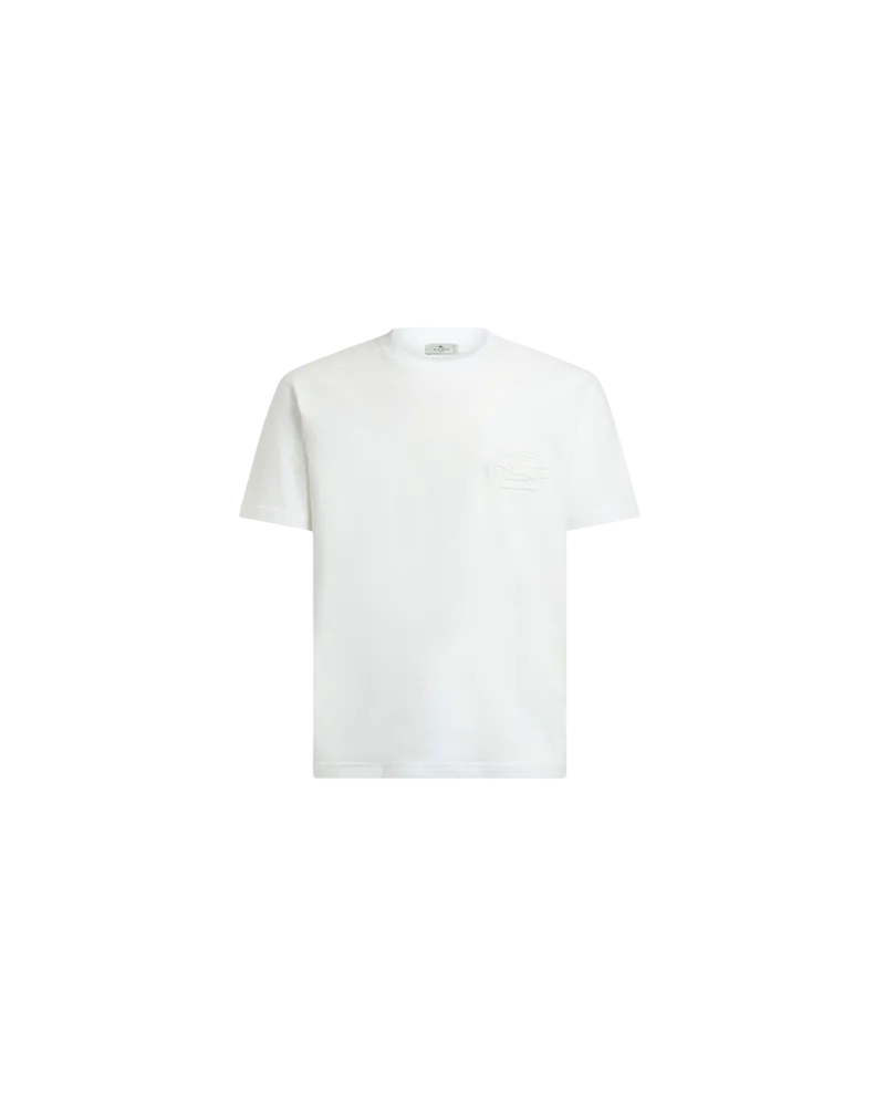 Etro T-shirt Aus Baumwolljersey Mit Erhabenem Pegaso-logo, Herren, Weiß, Größe Weiß