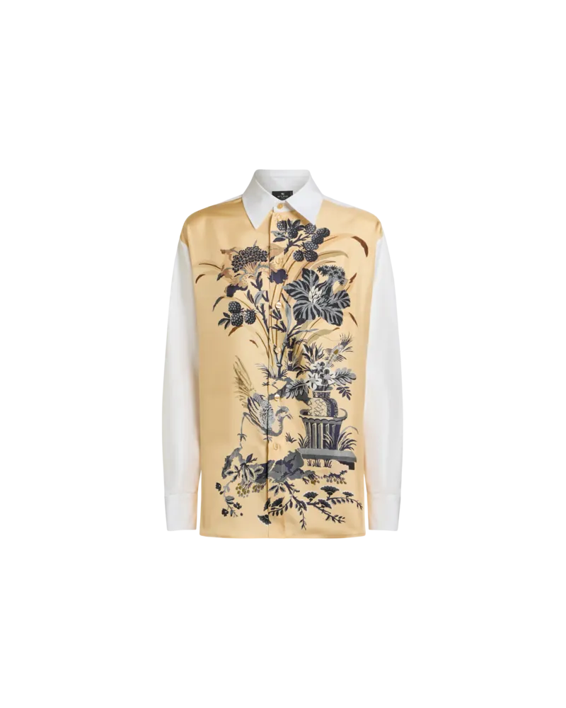 Etro Hemdbluse Aus Baumwolle Und Seide Mit Platziertem, Florakem Print Vorn, Damen, Beige, Größe Beige